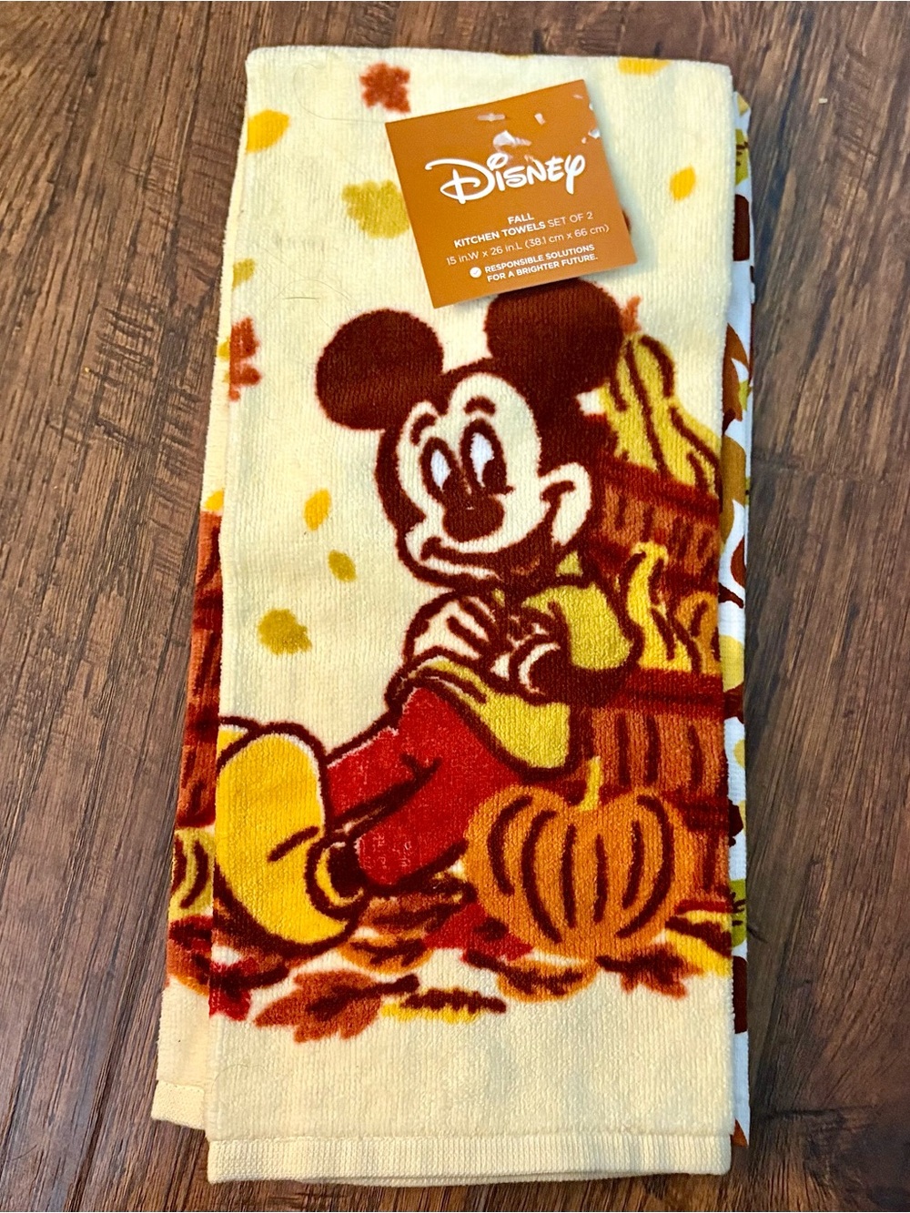 NEW 2 - Disney Celebrate Fall Mickey & Minnie Fall Cotton Kitchen Hand Towels